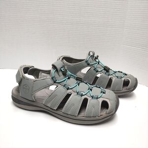 Khombu Gray Sandals with Blue Highlights